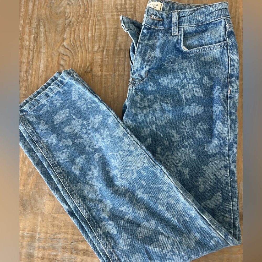 Floral Print Light Blue Boot Cut Jeans